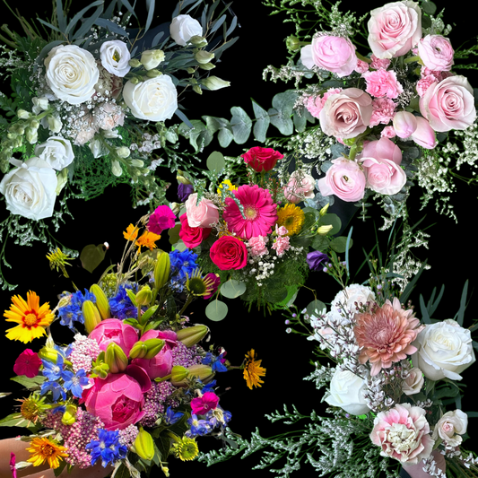 Portland Market Summer flowers Bouquets with peonies, yarrow, lilies and fresh farm flowers