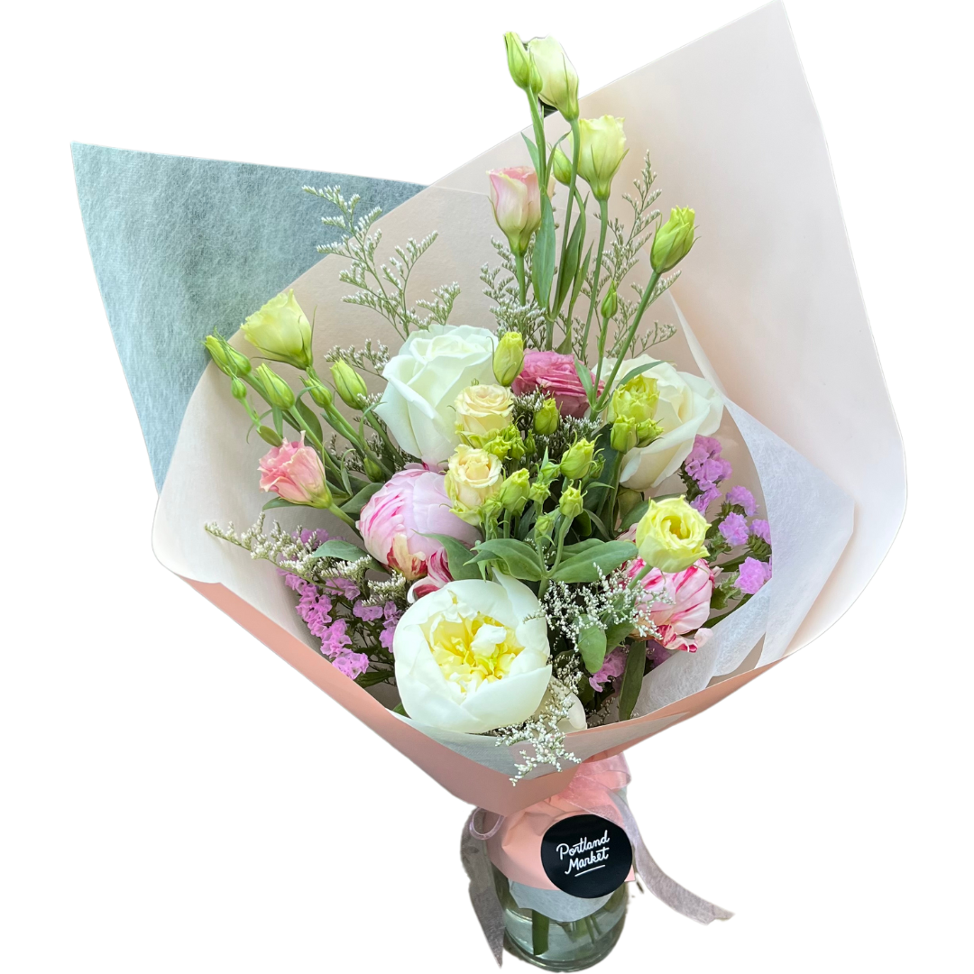 Portland Market - Toronto Florist Gift Shop - Seasonal Bouquet pastel, Lizianthus, peony, rose and status