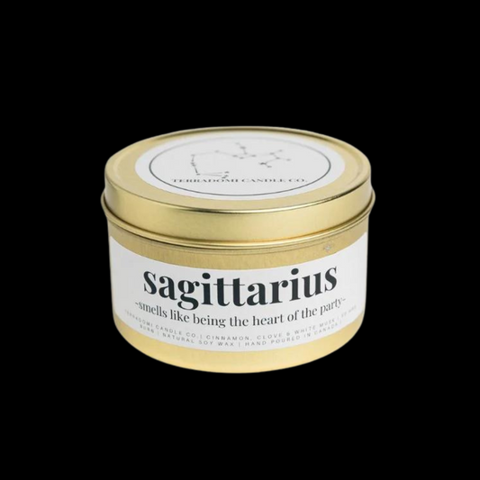 "SAGITTARIUS": Cinnamon, Clove + White Musk Smells like being the heart of the party.
Our Sagittarius candle captures the vibrant spirit of this adventurous fire sign. With a lively blend of cinnamon, clove, and white musk, this candle embodies the Sagittarius energy of being the life of the party. Perfect for those born between November 22 and December 21, it reflects Sagittarius' optimism, love for freedom, and spontaneous nature. 
Fragrance Notes:
Top notes: Cinnamon
Heart notes: Clove
