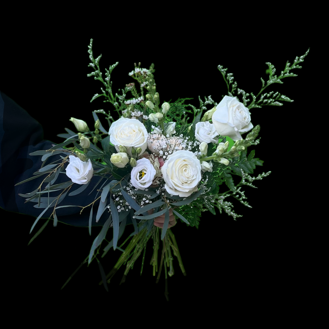 Portland Market: Toronto Florist & Gift Shop. Freshly arranged bouquets with white Lizianthus & roses