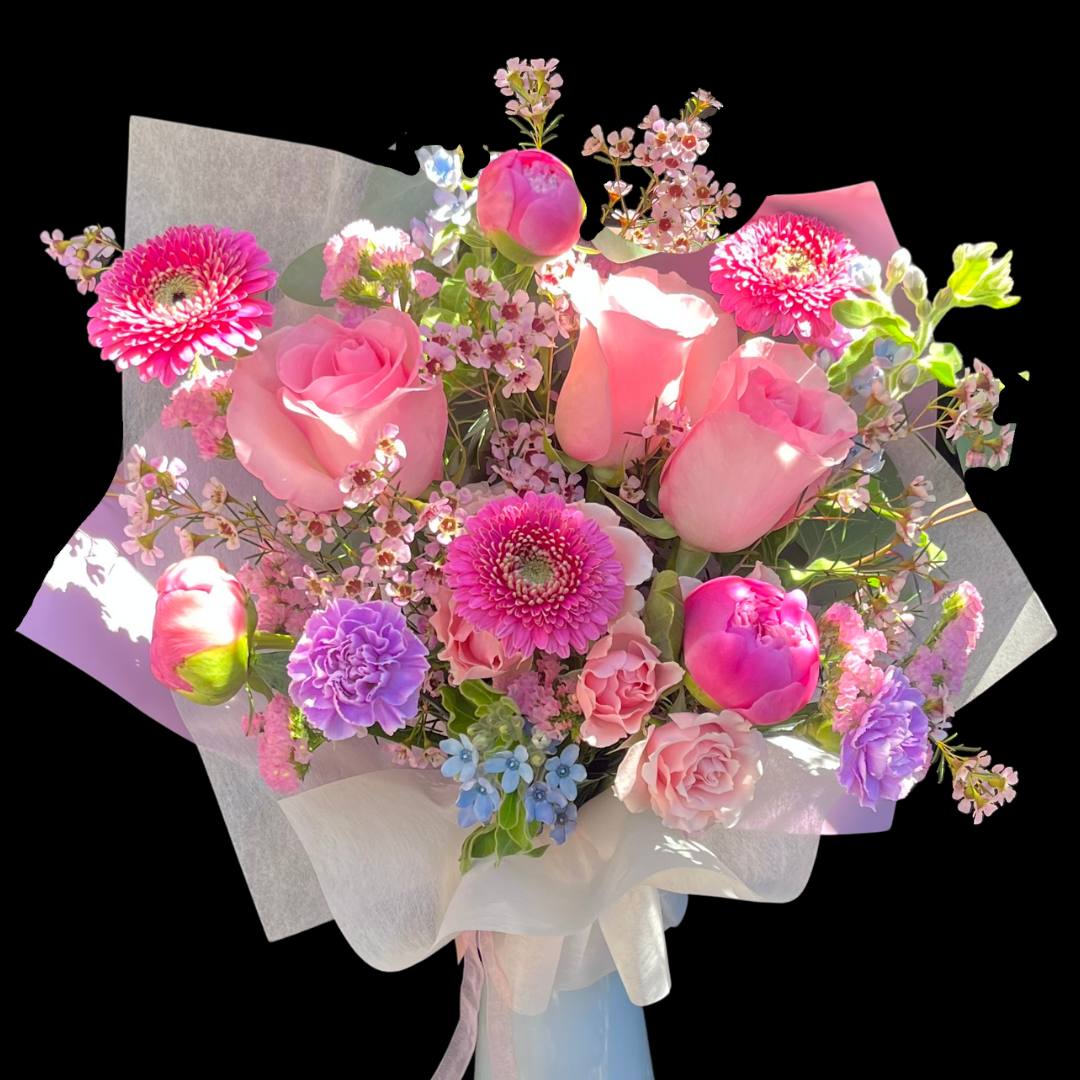 Luxury peony bouquet with seasonal blooms, hand-tied by Toronto florist, available for same day pick up. Portland Market Flowers Stop