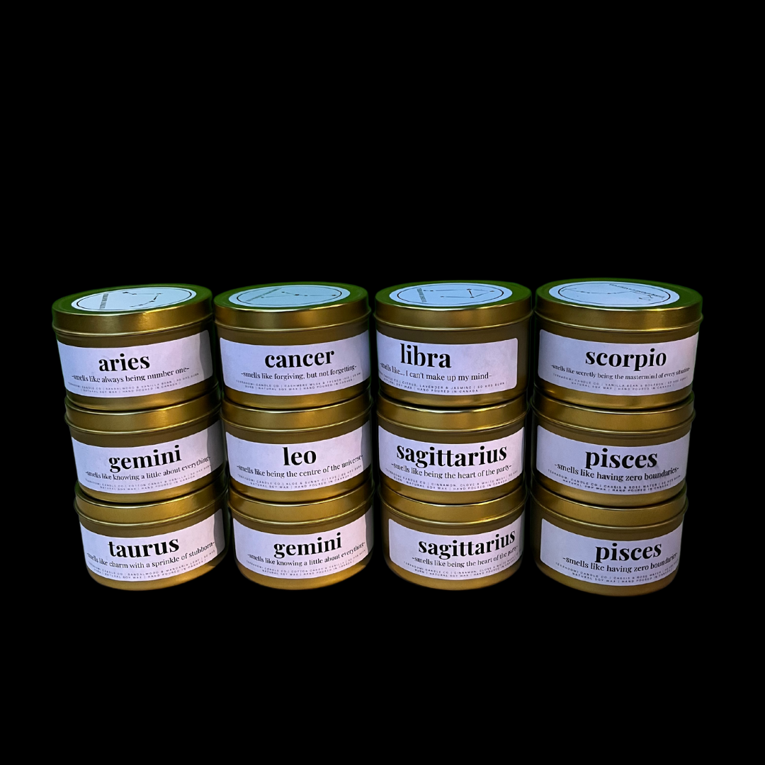 Astrology Candles
Indulge your senses and align your energy with our astrology scented candles. Our candles are made with premium soy wax and infused with perfume grade oils that are expertly blended to correspond with the unique qualities of each astrological sign. Whether you're a fiery Aries, a grounded Taurus, or a mystical Pisces, our astrology horoscope candles can help you tap into the power of the stars and create an atmosphere that supports your intentions.