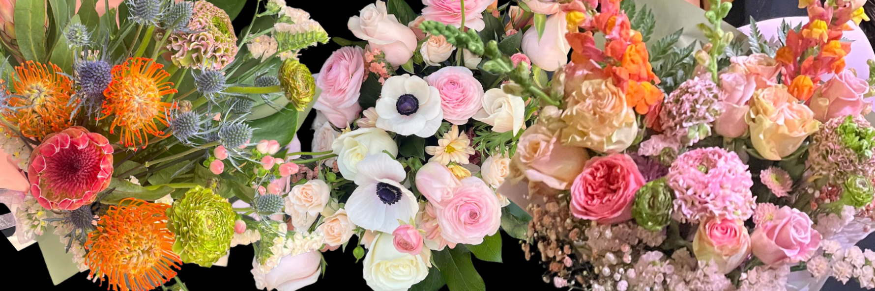 Premium luxury bouquets and arrangements-ranunculus, garden roses, snapdragons, proteas and anemones- premium blooms from Toronto King West flower shop - florist studio at 105 Portland Street.
