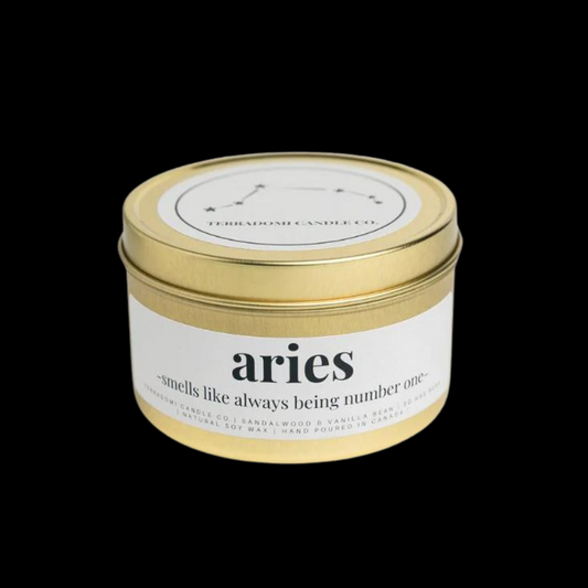 "ARIES": Sandalwood + Vanilla Bean &nbsp;Smells like always being number one

Ignite your inner fire with our Aries Astrology Candle, a perfect blend of sandalwood and vanilla bean. Designed for those born between&nbsp;March 21 and April 19, this candle captures the bold and passionate spirit of Aries.&nbsp;This candle will inspire you to embrace new adventures and always strive to be number one.