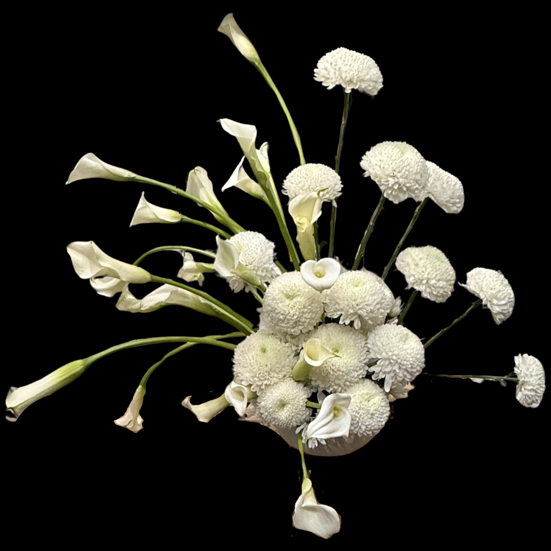 Calla lilies and chrysanthemum for a beautiful modern arrangement