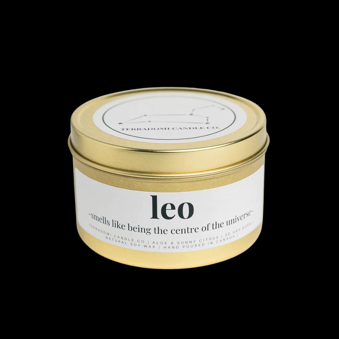 "LEO": Aloe &amp; Sunny Citrus&nbsp;Smells like being the centre of the universe.


Our Leo candle captures the vibrant and charismatic nature of this fire sign. With a blend of aloe and sunny citrus, it embodies the essence of Leos, born between July 23 and August 22. This candle smells like being the center of the universe, reflecting Leo's love for attention, big-hearted nature, and sunny personality.


Fragrance Notes:

Top notes: Dew drops and sunny citrus&nbsp;

Heart notes: Aloe, botanical leaf

Base