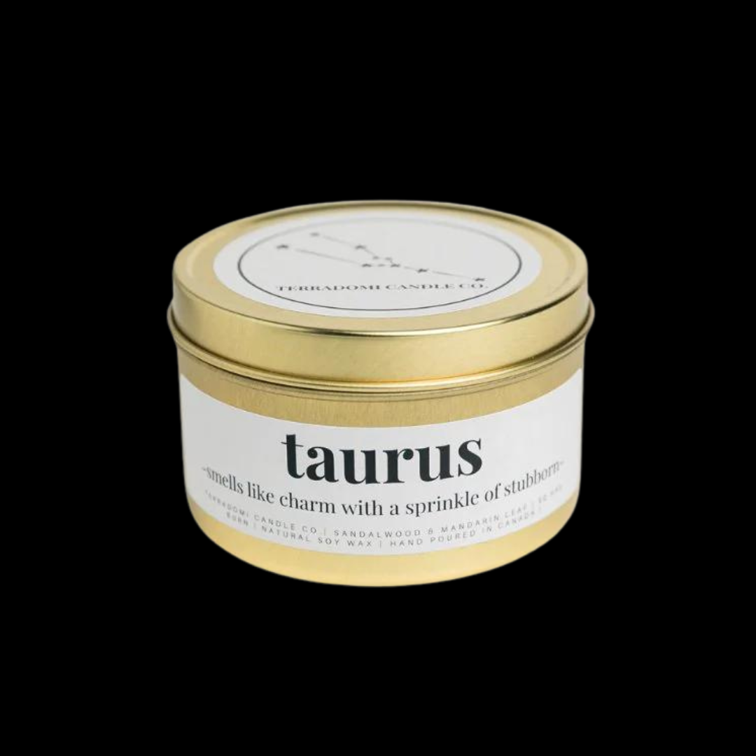"TAURUS": Sandalwood &amp; Mandarin Leaf &nbsp;Smells like charm with a sprinkle of stubborn

As an earth sign, Taurus is all about stability, comfort, and a love for the finer things in life. Our Taurus candle perfectly captures these qualities with a blend of sandalwood and mandarin leaf, creating a charming and stubborn scent. Ideal for those born between&nbsp;April 20 and May 20, this candle is perfect for anyone who loves alone time and values independence.

Fragrance Notes:
Top notes: Sweet Amber