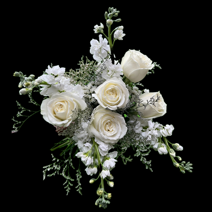 Portland Market: Toronto Florist | Gift & flower Shop. mother's Day arrangement / bouquets -white roses with stock & Limonium flowers